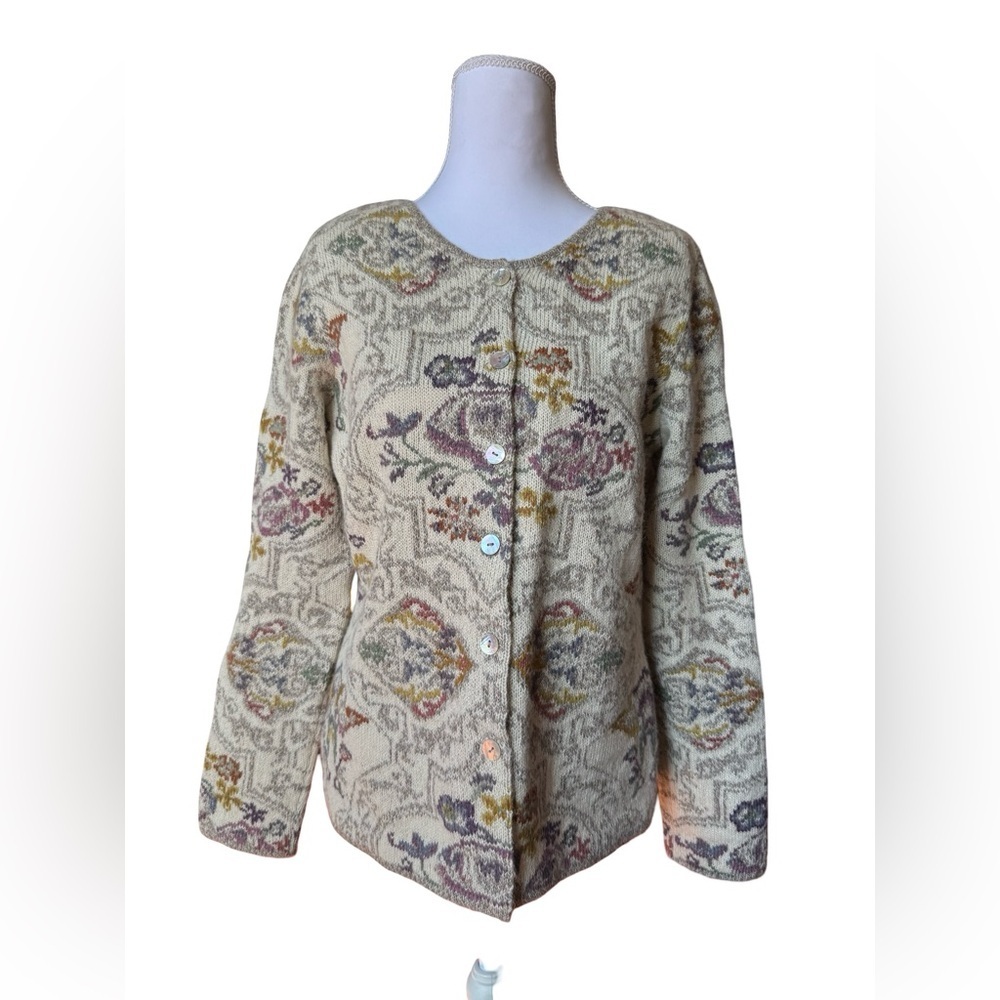 Peruvian Connection Sweater Womens Sz M Multicolor Alpaca Floral Cardigan button